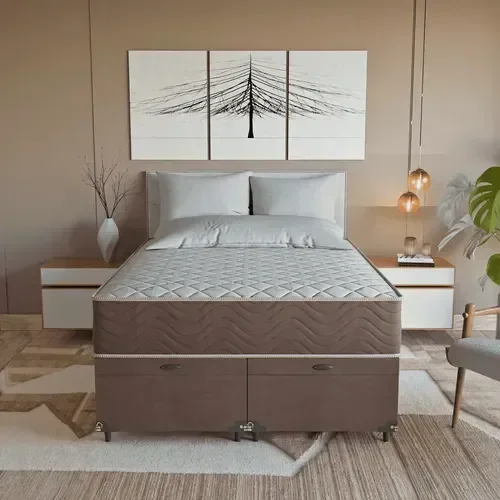 Ver imagem 4 de Cama Box Baú Casal Bipartido + Colchão Espuma D45 Marrom Suede Marrom/marrom