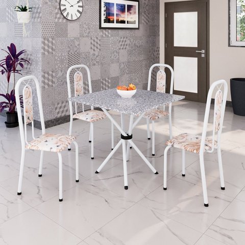 Conjunto para Sala de Jantar com 4 Cadeiras Lívia Branco/Bege