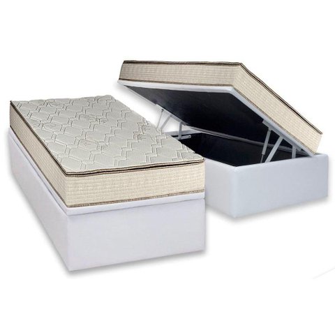 Cama Box Baú Solteiro: Colchão Molas Luckspuma Bonnel Montreal Spring + Base CRC Courano White(88x18