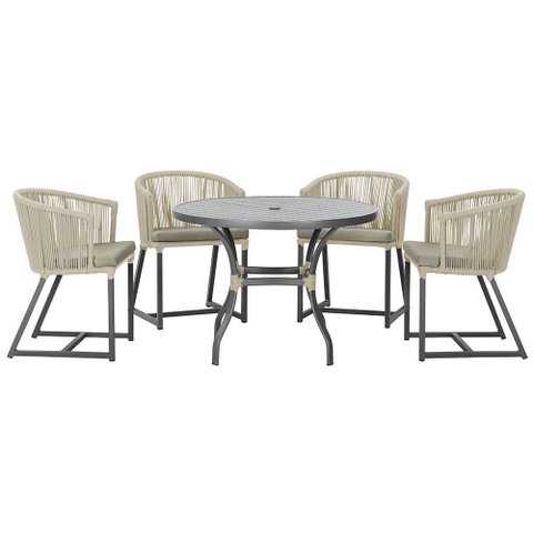 Mesa com 4 Cadeiras de Jantar Roma 100cm e Noronha em Aluminío Preto Corda Nautica Estofado 8 Trama