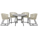 Ver imagem 1 de Mesa com 4 Cadeiras de Jantar Roma 100cm e Noronha em Aluminío Preto Corda Nautica Estofado 8 Trama