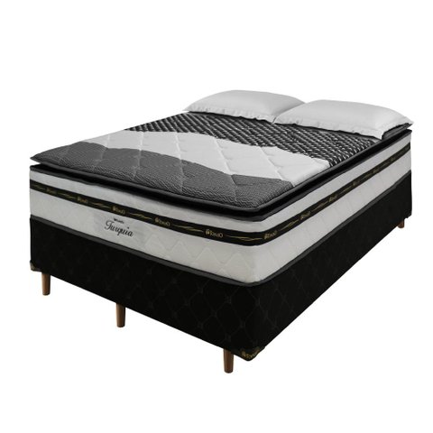 Cama Box Queen + Colchão Molas Pocket Topazio Turquia 158x198x61cm