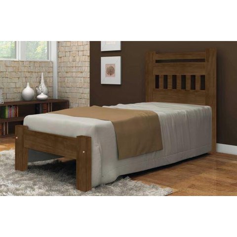 Cama de Solteiro Mônaco de Madeira Maciça Angelim Pedra/tauari - Cor Imbuia