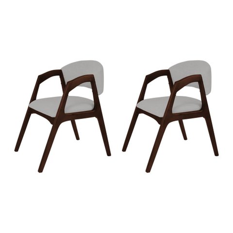 Conjunto com 2 Cadeiras de Jantar Estofada Gabriela em Madeira e Mdf Castanho Linho Cinza Prata