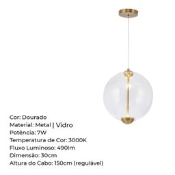 Luminária Pendente Lumier 7w 30cm 3000k Dourado Lumier Bivolt - 8