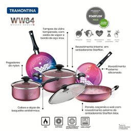 Jogo de Panelas Tramontina Mulher Maravilha em Alumínio com Revestimento Interno em Antiaderente - 2 Jogo de Panelas Tramontina Mulher Maravilha em Alumínio com Revestimento Interno em Antiaderente - 2