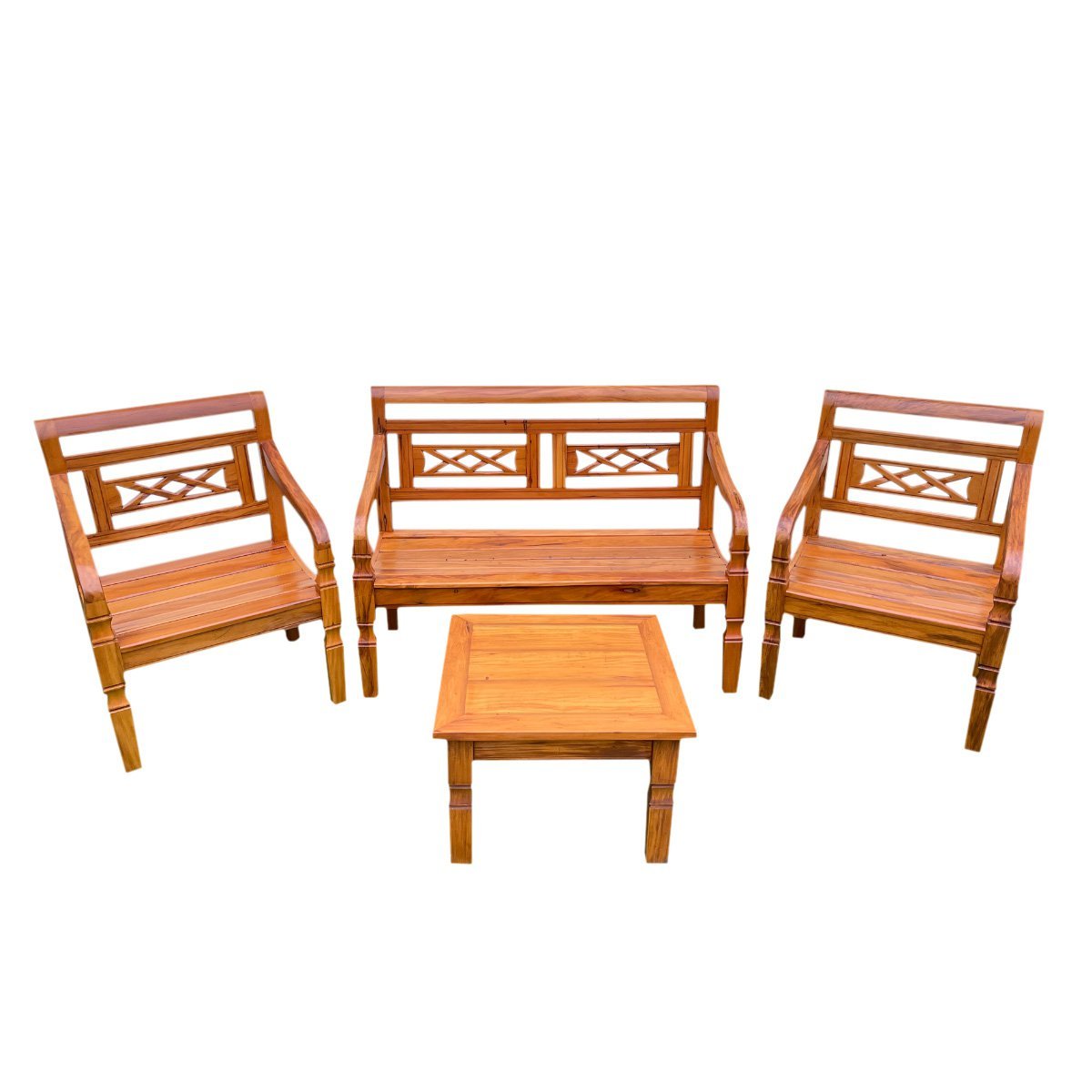 Kit Jogo de Banco 4 Lugares Com Mesa de Centro Madeira de Demolição Modelo X Sudeste Rústico - 1