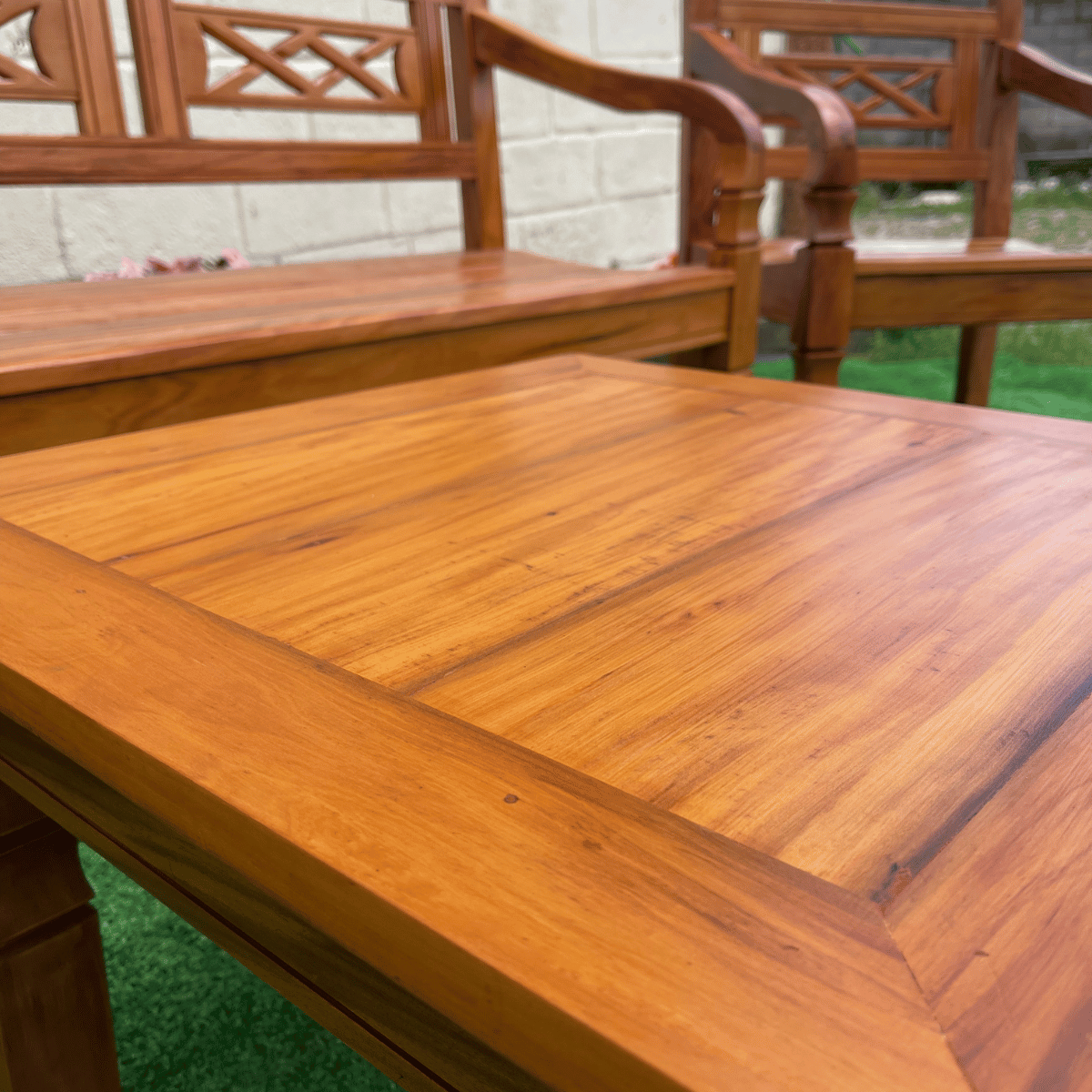 Kit Jogo de Banco 4 Lugares Com Mesa de Centro Madeira de Demolição Modelo X Sudeste Rústico - 6