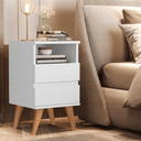 Ver imagem 5 de Kit 2 Mesas de Cabeceira Quarto Apoio Lateral Cama Box Casal Estilo Retrô Pop 2 Gavetas Branco