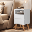 Ver imagem 6 de Kit 2 Mesas de Cabeceira Quarto Apoio Lateral Cama Box Casal Estilo Retrô Pop 2 Gavetas Branco