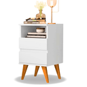 Ver imagem 4 de Kit 2 Mesas de Cabeceira Quarto Apoio Lateral Cama Box Casal Estilo Retrô Pop 2 Gavetas Branco