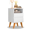 Ver imagem 2 de Kit 2 Mesas de Cabeceira Quarto Apoio Lateral Cama Box Casal Estilo Retrô Pop 2 Gavetas Branco