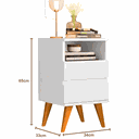 Ver imagem 3 de Kit 2 Mesas de Cabeceira Quarto Apoio Lateral Cama Box Casal Estilo Retrô Pop 2 Gavetas Branco