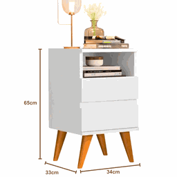 Kit 2 Mesas de Cabeceira Quarto Apoio Lateral Cama Box Casal Estilo Retrô Pop 2 Gavetas Branco - 3