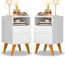 Ver imagem 1 de Kit 2 Mesas de Cabeceira Quarto Apoio Lateral Cama Box Casal Estilo Retrô Pop 2 Gavetas Branco