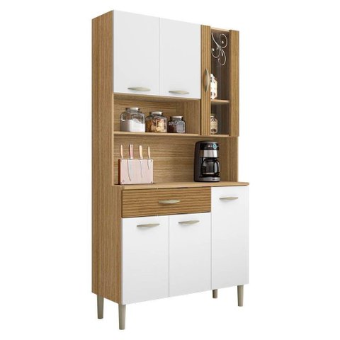 Armário de Cozinha Compacta 90cm Bruna K02 Freijó-supremo-ripado - Mpozenato