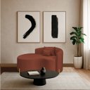 Ver imagem 1 de Divã Recamier Curvo Sala de Estar Recepção Inglaterra 150cm Pés Metal Dourado L.esq Bouclé Terracota