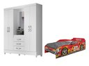 Ver imagem 1 de Jogo para Quarto Infantil Duas Peças Guarda-Roupa Capri Moval e Cama Evolution Car