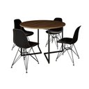 Ver imagem 1 de Mesa Industrial Jantar Redonda Amêndoa 110Cm Base V Com 4 Cadeiras Eames Pretas Ferro Preto Amendoa