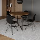 Ver imagem 2 de Mesa Industrial Jantar Redonda Amêndoa 110Cm Base V Com 4 Cadeiras Eames Pretas Ferro Preto Amendoa