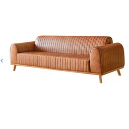 Sofá Living Átila Couro Ecológico Caramelo, 2,10 Metros, Design Retrô. - 2