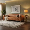 Ver imagem 1 de Sofá Living Átila Couro Ecológico Caramelo, 2,10 Metros, Design Retrô.