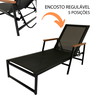 Espreguiçadeira Preta para Piscina Amélia em Aluminio e Tela Sling Braço de Madeira - 3
