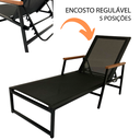 Ver imagem 3 de Espreguiçadeira Preta para Piscina Amélia em Aluminio e Tela Sling Braço de Madeira