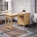 Ver imagem 4 de Escrivaninha em Madeira Maciça com 4 Gavetas Marrom Antique