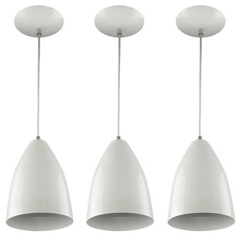 Kit 3 Pendentes Vegas Premium Gourmet em Aluminio Branco