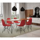 Ver imagem 1 de Conjunto de Mesa Eames Clips de Ferro Preto Tampo Amêndoa 135x75 6 Cadeiras Preta Assento Vermelho