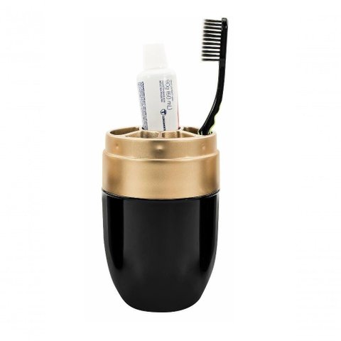 Suporte Porta Escova de Dentes Acquaset Preto Dourado Forma