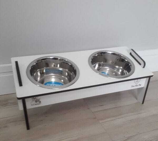 Comedouro Duplo Angulado Ergonômico Cães e Gatos Potes Inox