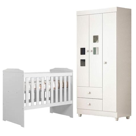 Berço Americano Carinho com Guarda Roupa Life Branco Acetinado - Tigus