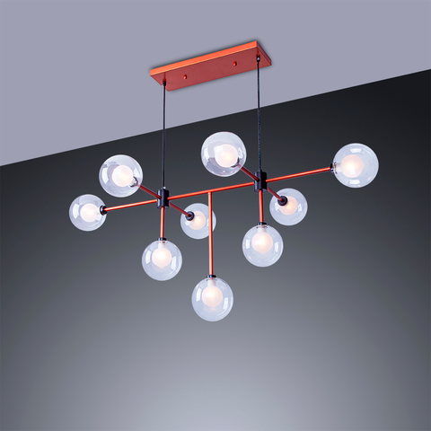 Lustre Pendente para Sala Sputnik Manhattan Moderno 9 Lâmpadas Bivolt:cobre/110v/220v