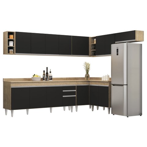 Armário de Cozinha Modulado de Canto 8 Peças Cp26 Balcão com Tampo Castanho/preto - Lumil Lumil Móve