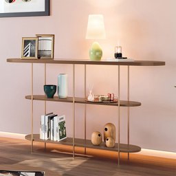 Aparador Decorativo Sala de Estar Infinity Tampo em Vidro e Pés em Aço Castanho G26 - Hb Móveis - 5