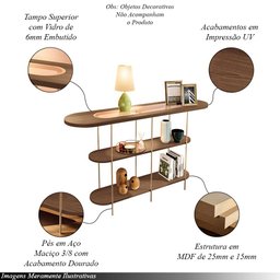 Aparador Decorativo Sala de Estar Infinity Tampo em Vidro e Pés em Aço Castanho G26 - Hb Móveis - 3