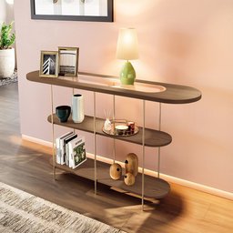 Aparador Decorativo Sala de Estar Infinity Tampo em Vidro e Pés em Aço Castanho G26 - Hb Móveis - 1