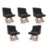 Kit 5 Cadeiras Decorativas Sala de Jantar Base Giratória de Madeira Firenze Veludo Preto/Natural G19 - 1