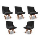 Ver imagem 1 de Kit 5 Cadeiras Decorativas Sala de Jantar Base Giratória de Madeira Firenze Veludo Preto/Natural G19