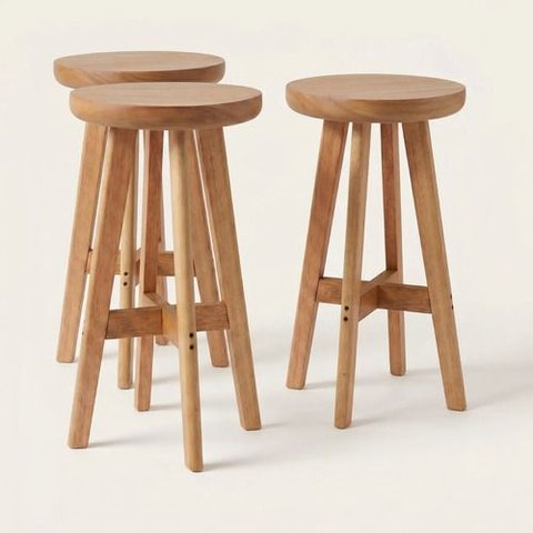 3 Banquinhos Médios 50cm Madeira Maciça – Banco para Cozinha, Sala e Área Externa - Banqueta Arveni