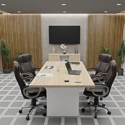 Conjunto Escritório Mesa Reunião Armário Credenza Escritório Office Netmobil - Dubai/branco