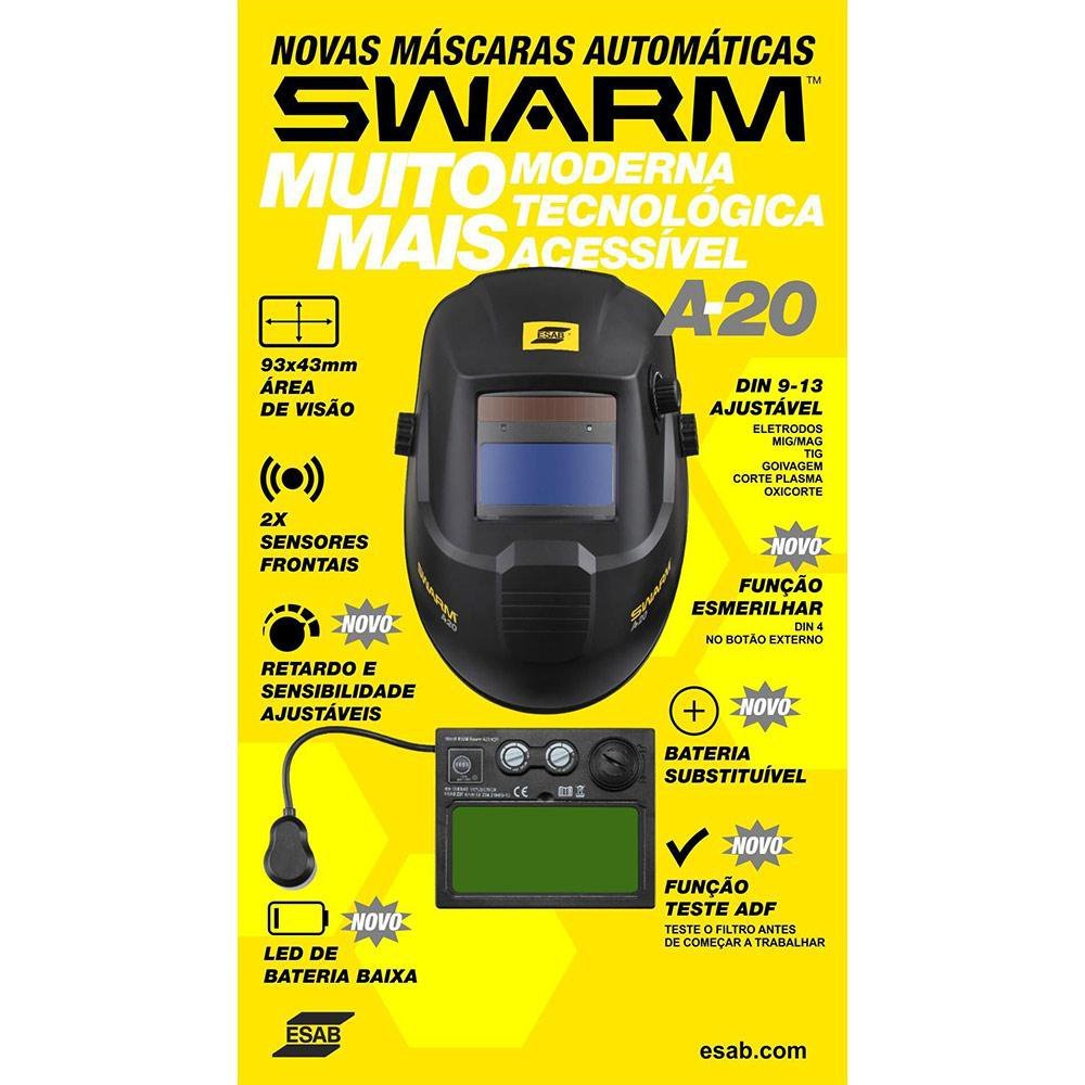 Máscara para Solda Automática com Regulagem DIN 9-13 SWARM A20 ESAB - 6