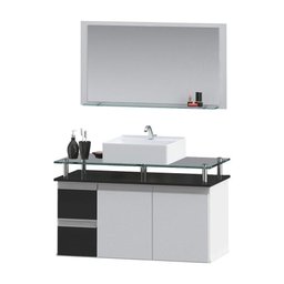 Conjunto Gabinete Banheiro 2 Gavetas 2 Portas 80cm com Espelheira Diamante - Preto - Preto - 2