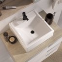 Ver imagem 2 de Conjunto Gabinete Banheiro Completo Prisma 60cm - Madeirado / Branco com Tampo Vidro