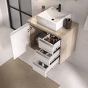 Ver imagem 3 de Conjunto Gabinete Banheiro Completo Prisma 60cm - Madeirado / Branco com Tampo Vidro