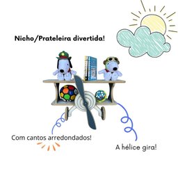 Prateleira Infantil Avião Azul e Branco - Branco e Madeira - 3