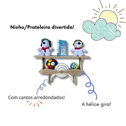 Prateleira Infantil Avião Azul e Branco - Branco e Madeira - 9