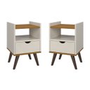 Ver imagem 1 de Conjunto 2 Mesas de Cabeceira para Quarto Solteiro ou Casal Alice com Pés Estilo Retrô Moderno - Off